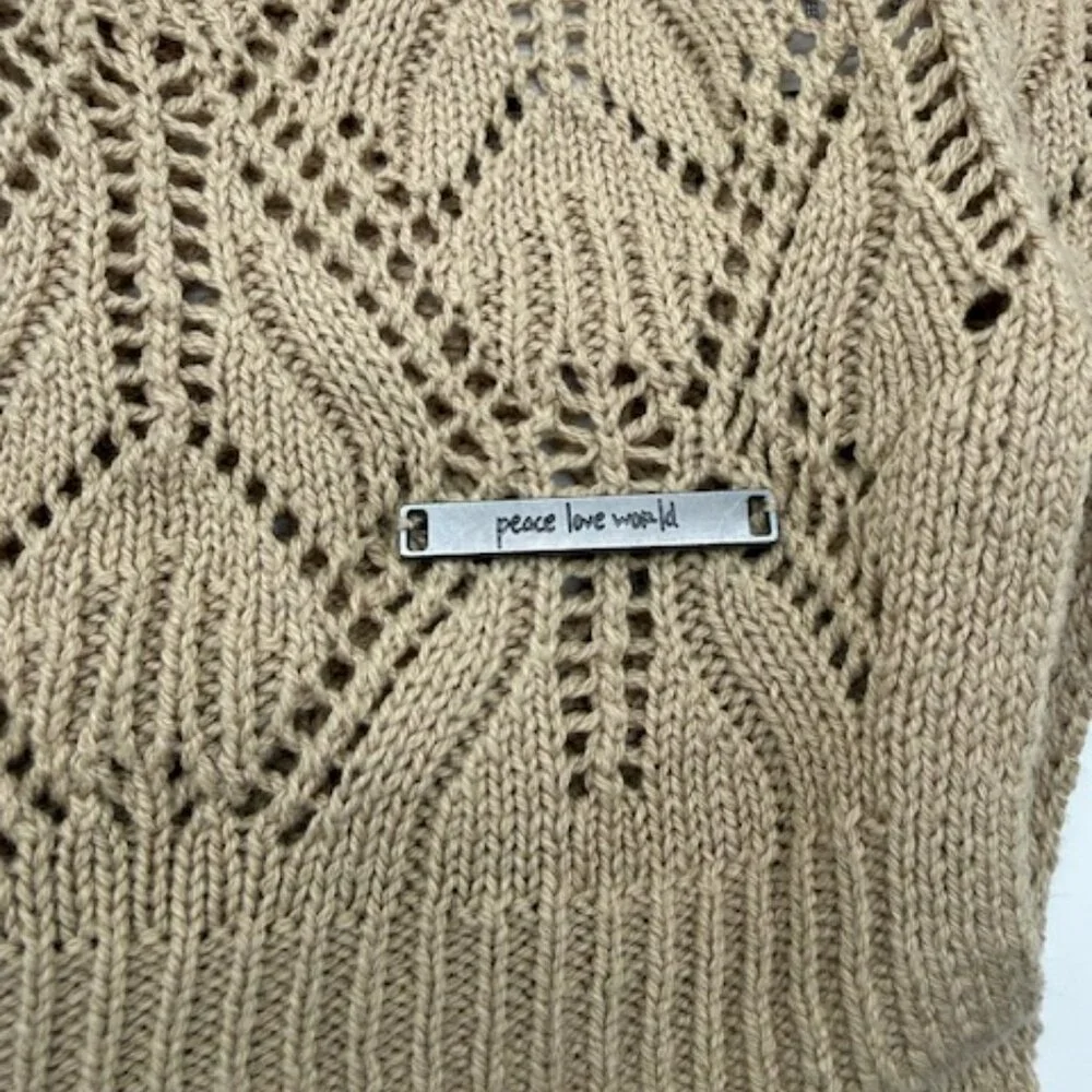 Peace Love World Boheme Open Knit V Neck Sweater XL Boho Crochet QVC